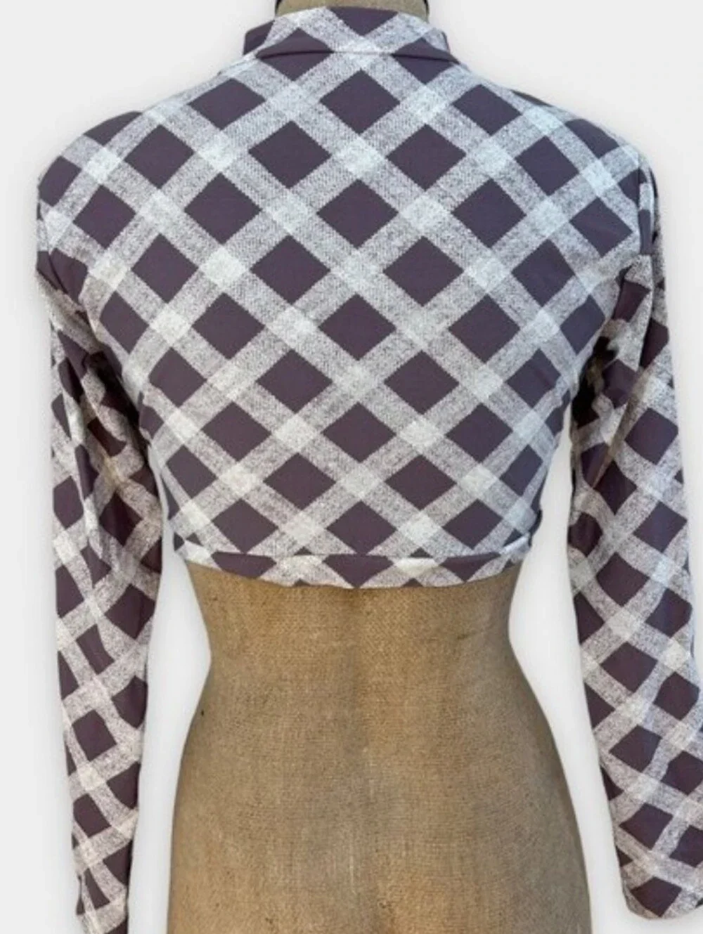 Y2k Vibe Raisins Purple & White Plaid Long-Sleeve Crop Top Rash Guard - fits S/M